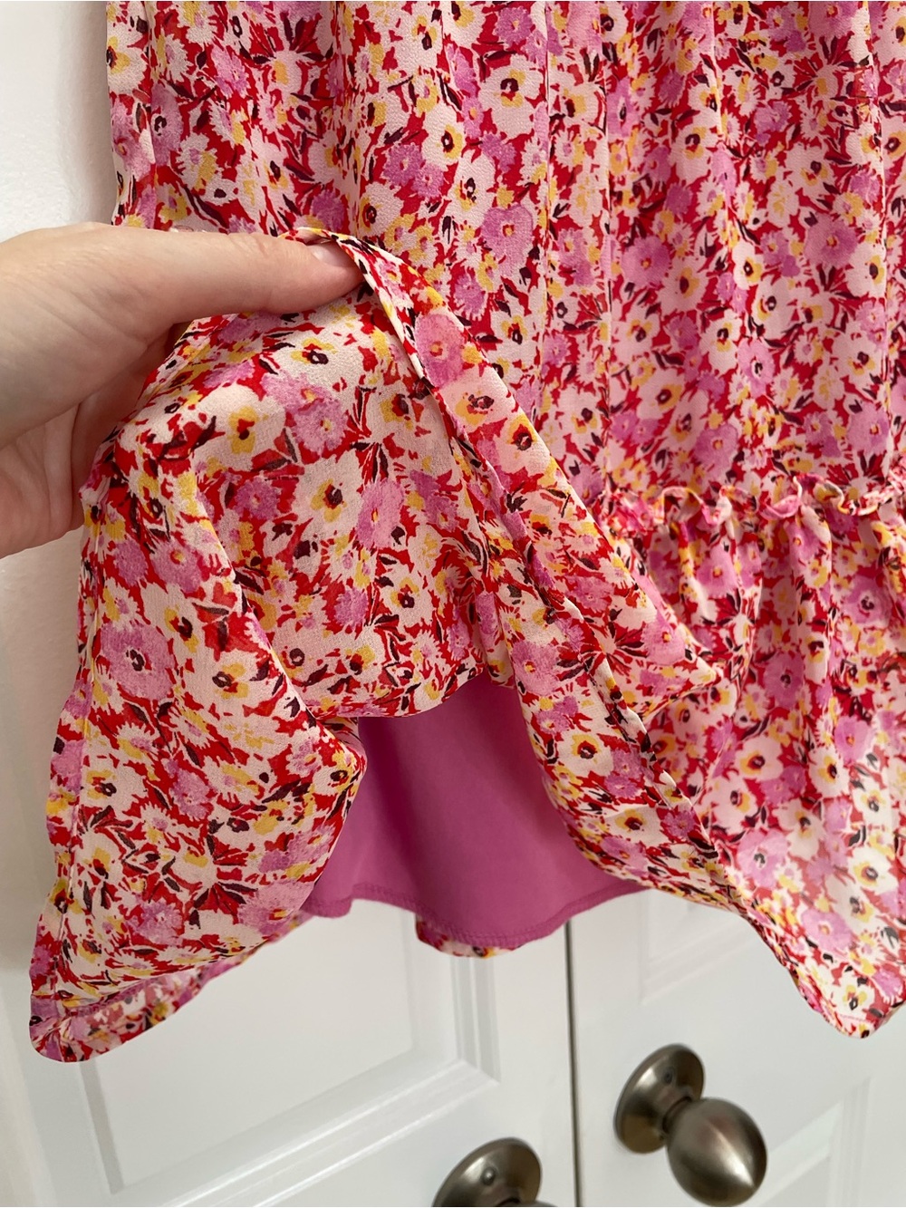 Pink Floral Ruffle Neck Dress - Picture 2 of 4